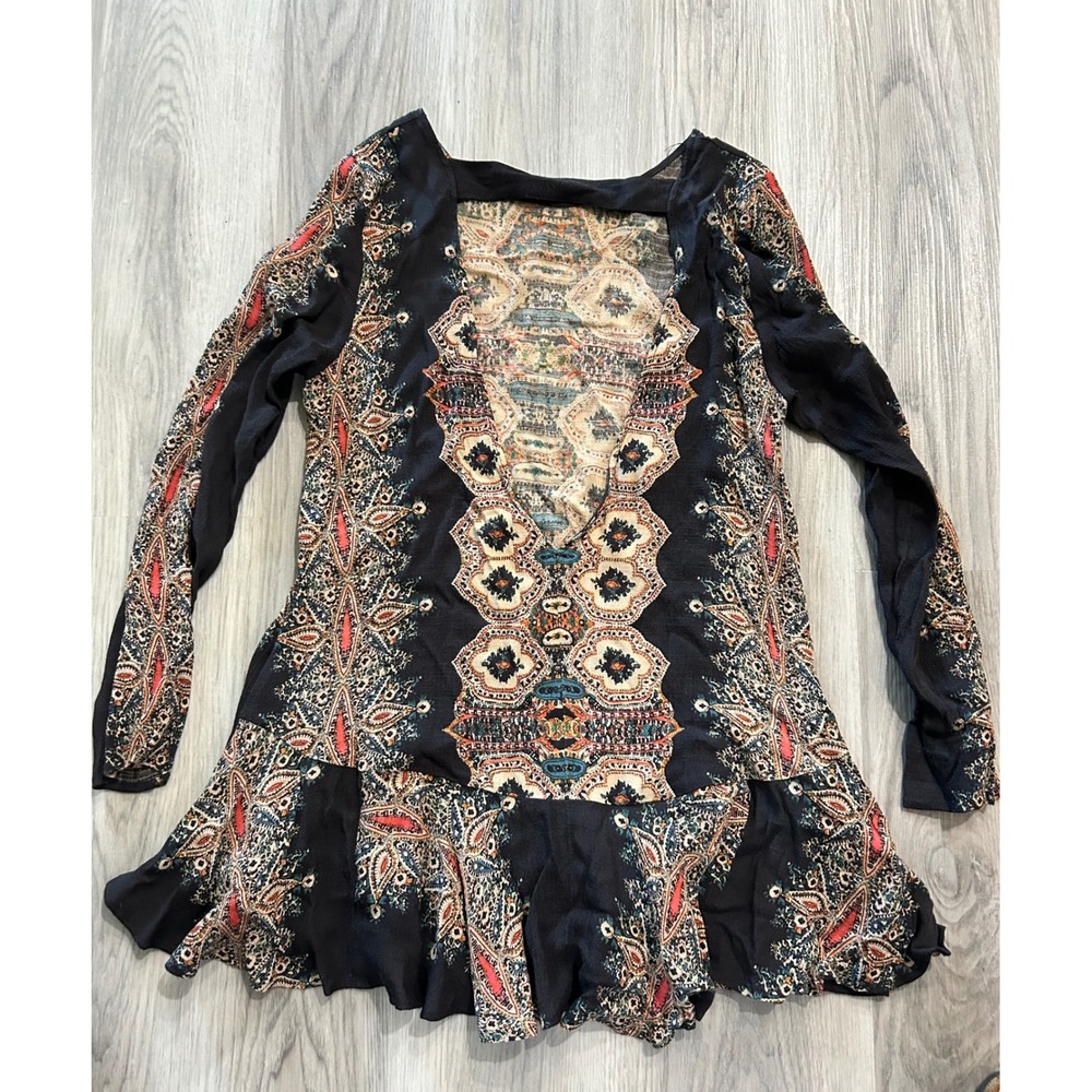 Free People Womens Voile Trapeze Slip Tunic or dress M Black Paisley Print boho - Picture 5 of 7